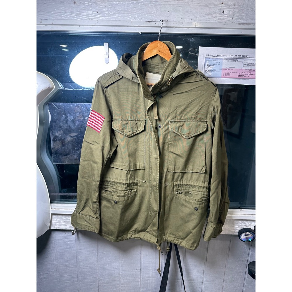 Denim & Supply Ralph Lauren Olive Green Field Jacket Beaded Flag Patch Small